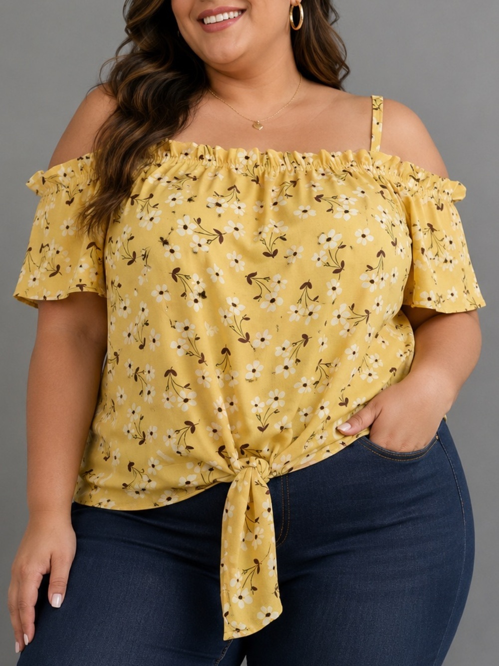 Lily White Floral Yellow Women’s Top (552)
